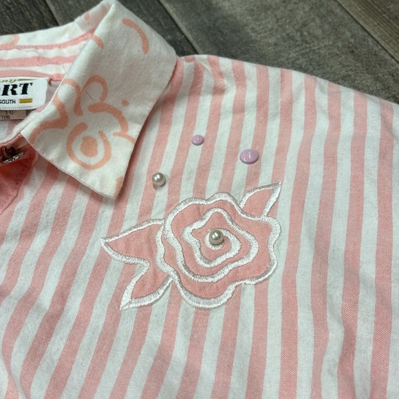 Vintage 90’s Button-Down Patchwork Blouse - Sunny Sport Made in the USA - Sz 10 - Picture 4 of 5